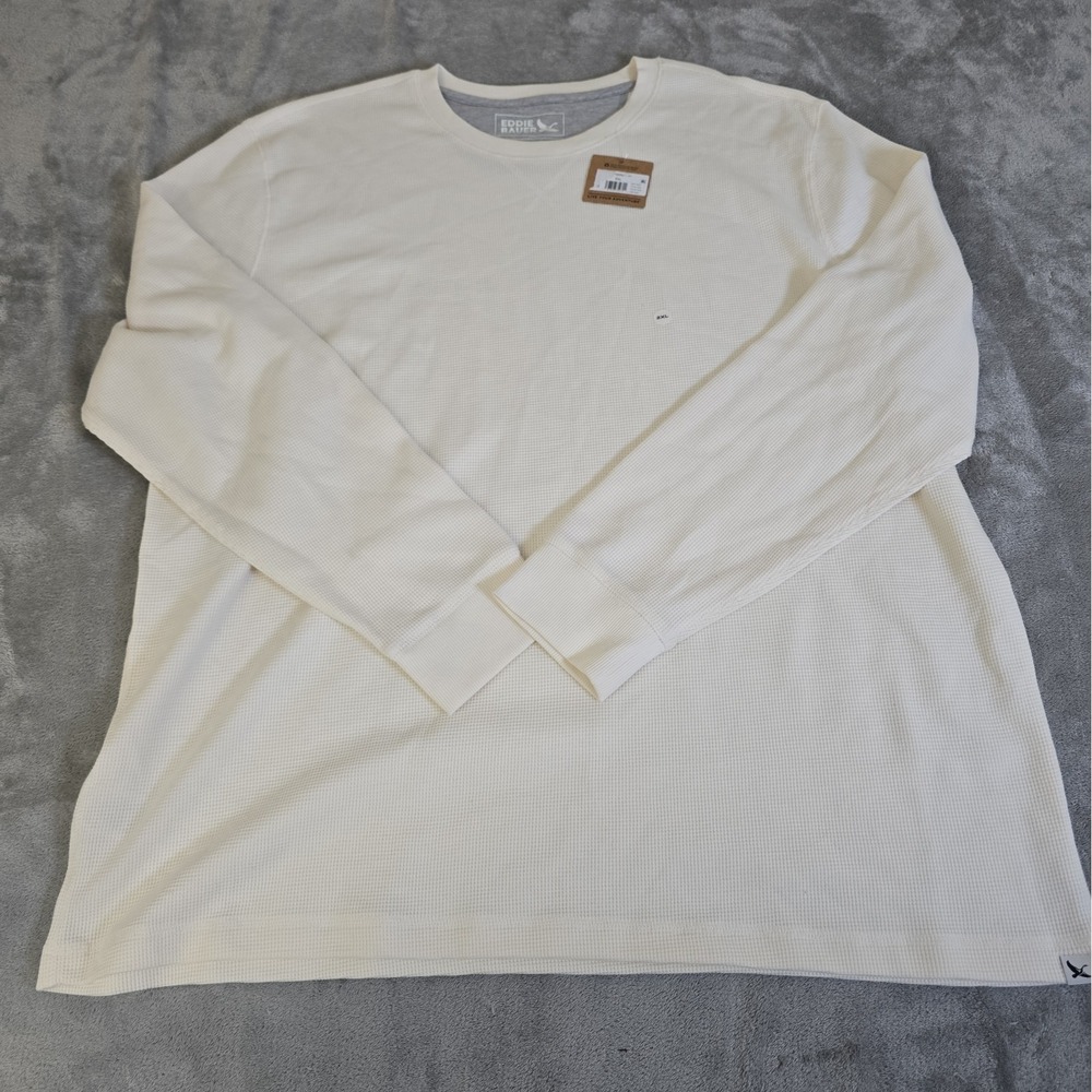 Eddie Bauer Eddie's Favorite Thermal Crew Mens 2XL Cream Longsleeve Waffle Knit